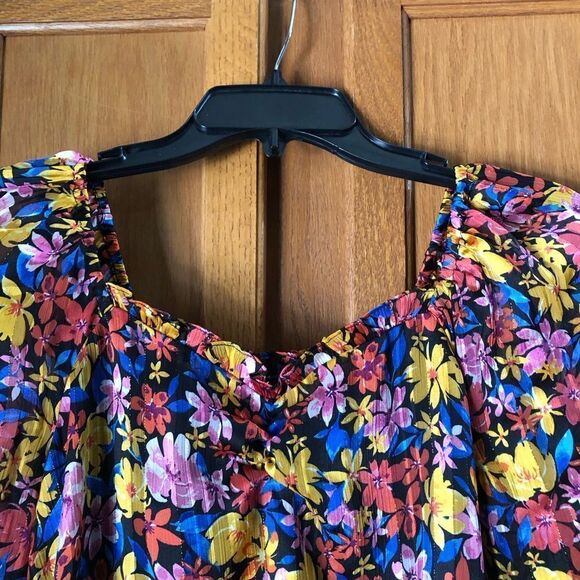 Anthropologie SKIES ARE BLUE Floral Balloon Sleeve Crop Top Metallic Stitch - XS - Picture 8 of 12